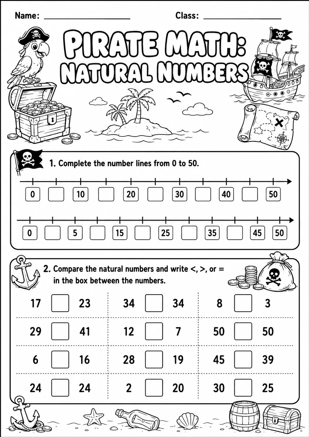 Pirate Math: Number Sequences Worksheet Pack page 6 printable Pirate Math preview
