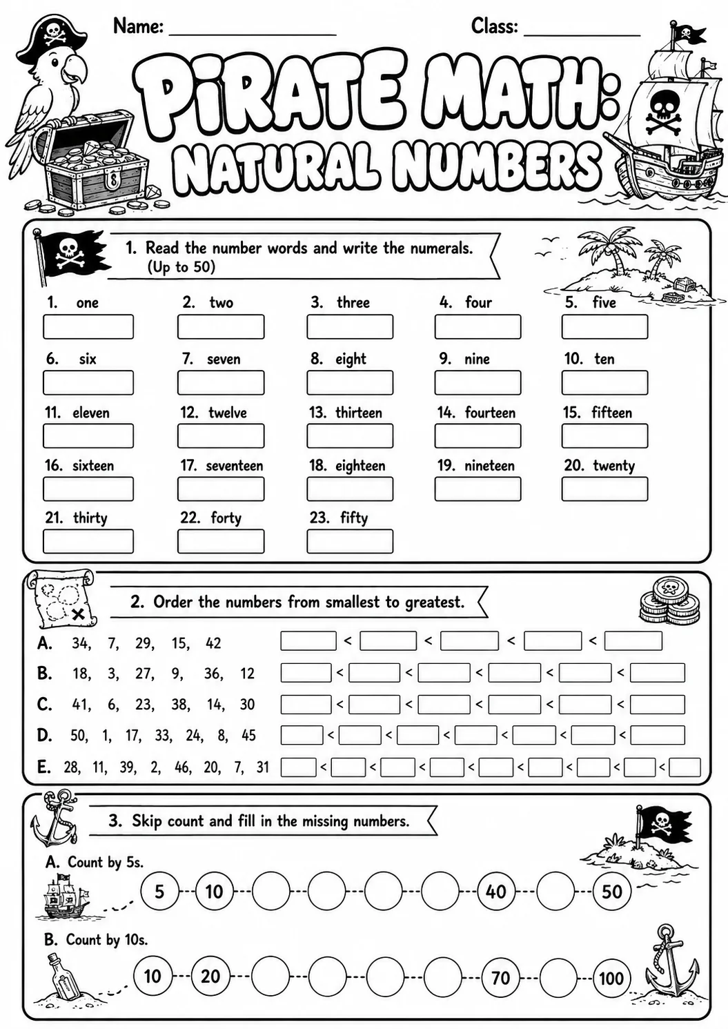 Pirate Math: Number Sequences Worksheet Pack page 7 printable Pirate Math preview