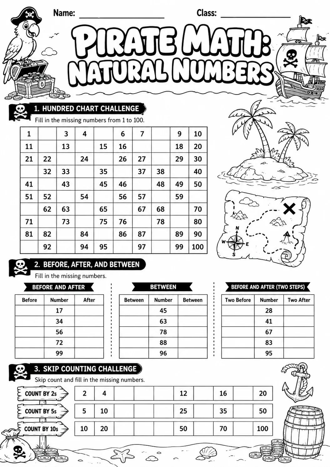 Pirate Math: Number Sequences Worksheet Pack page 8 printable Pirate Math preview
