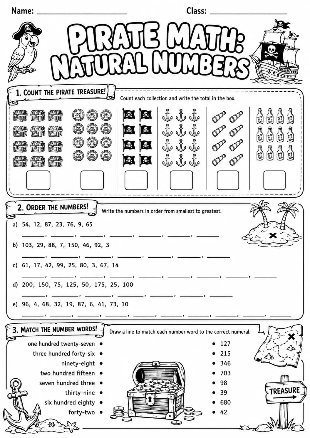 Pirate Math: Number Sequences Worksheet Pack page 9 printable Pirate Math preview