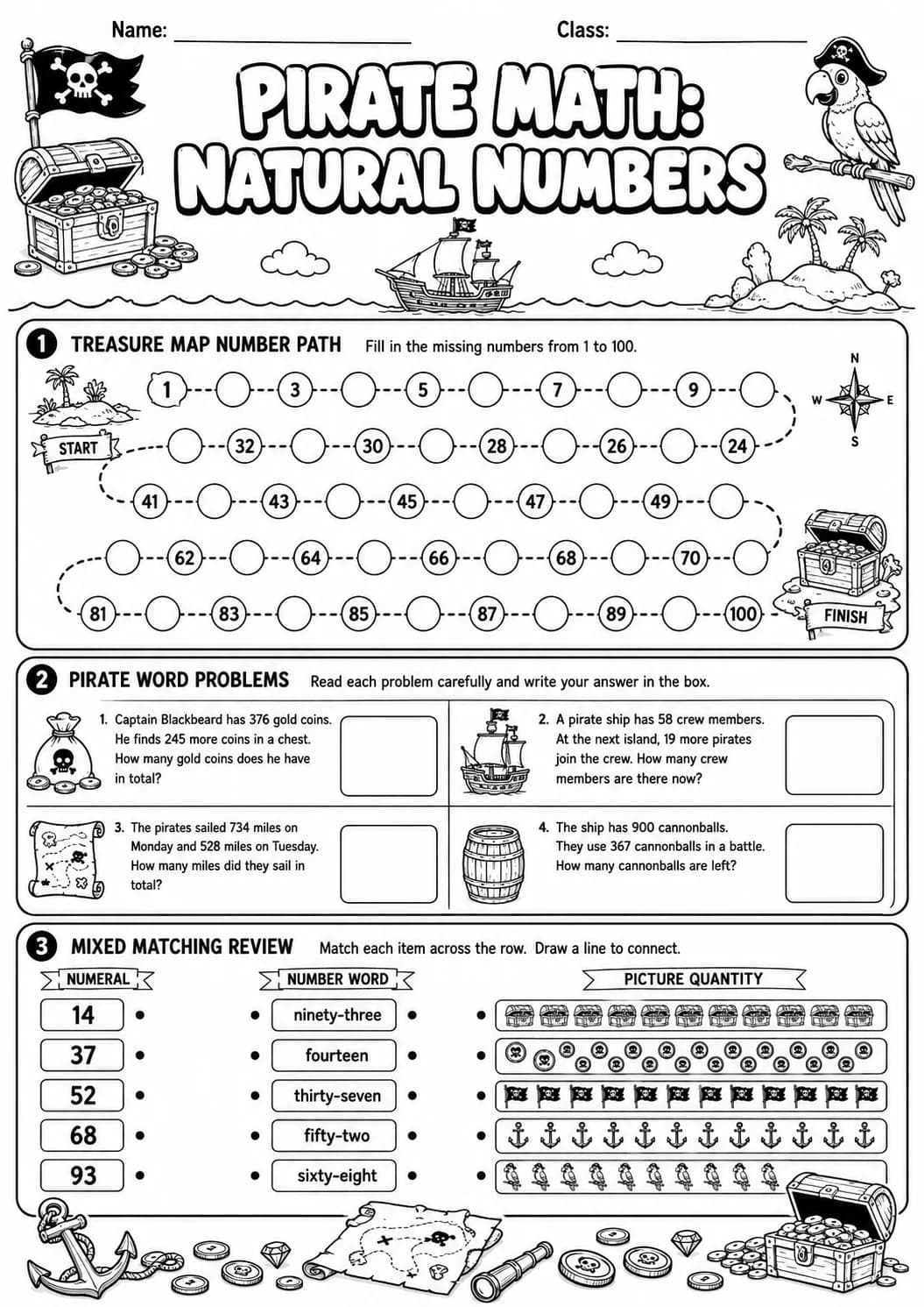 Pirate Math: Number Sequences Worksheet Pack page 10 printable Pirate Math preview