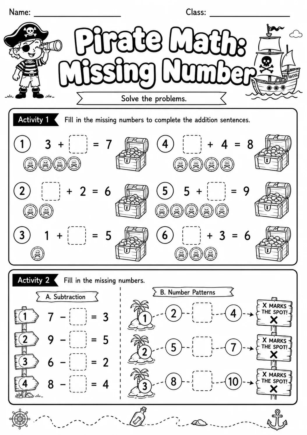 Pirate Math: Number Sequences Worksheet Pack page 3 printable Pirate Math preview