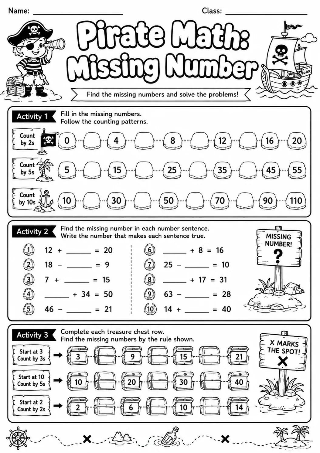 Pirate Math: Number Sequences Worksheet Pack page 6 printable Pirate Math preview