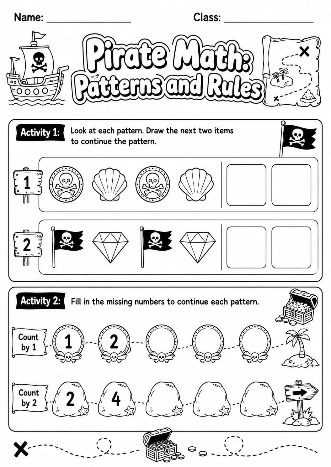 Pirate Math: Picture Sequences Worksheet Pack printable Pirate Math worksheet preview from KiwiBee
