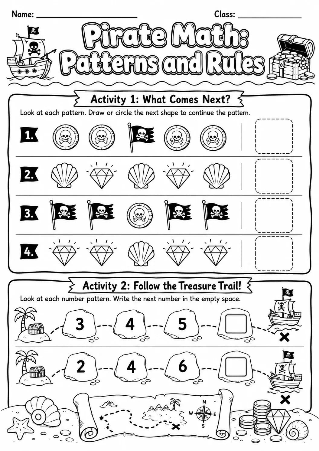 Pirate Math: Picture Sequences Worksheet Pack page 2 printable Pirate Math preview