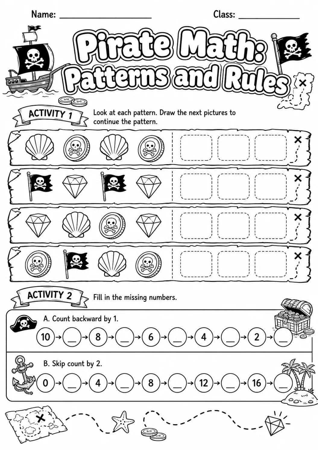 Pirate Math: Picture Sequences Worksheet Pack page 3 printable Pirate Math preview