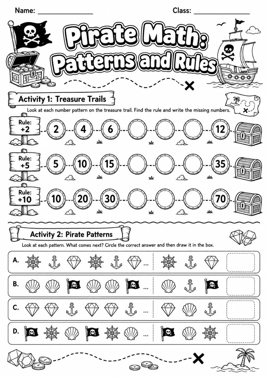 Pirate Math: Picture Sequences Worksheet Pack page 4 printable Pirate Math preview