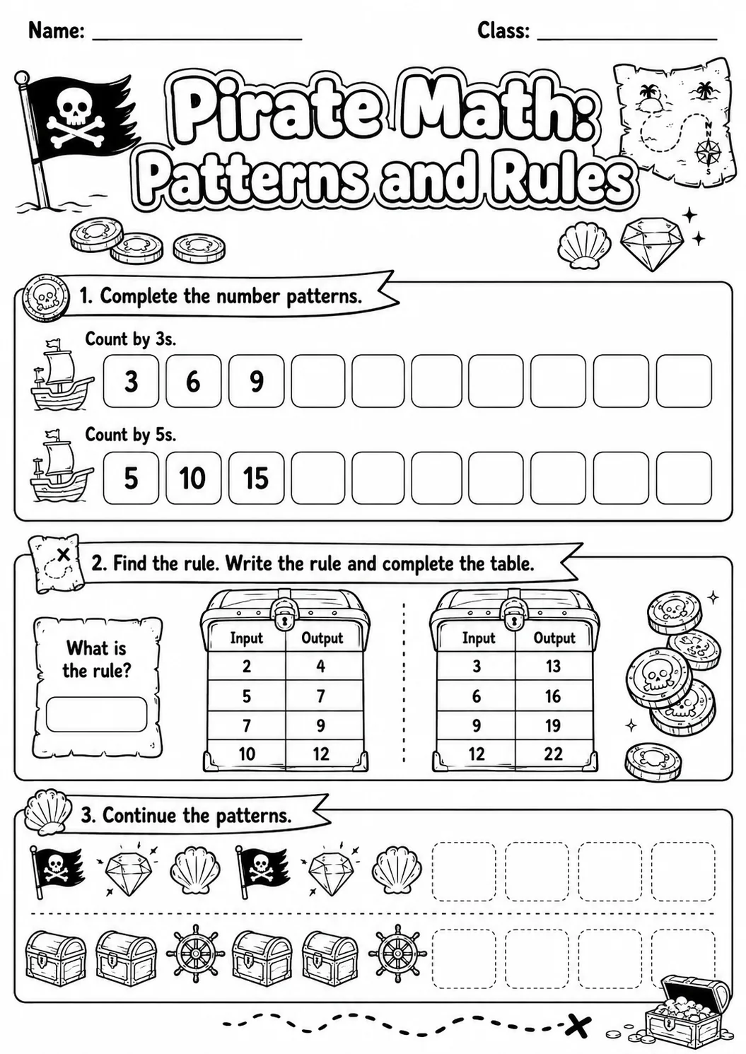 Pirate Math: Picture Sequences Worksheet Pack page 5 printable Pirate Math preview