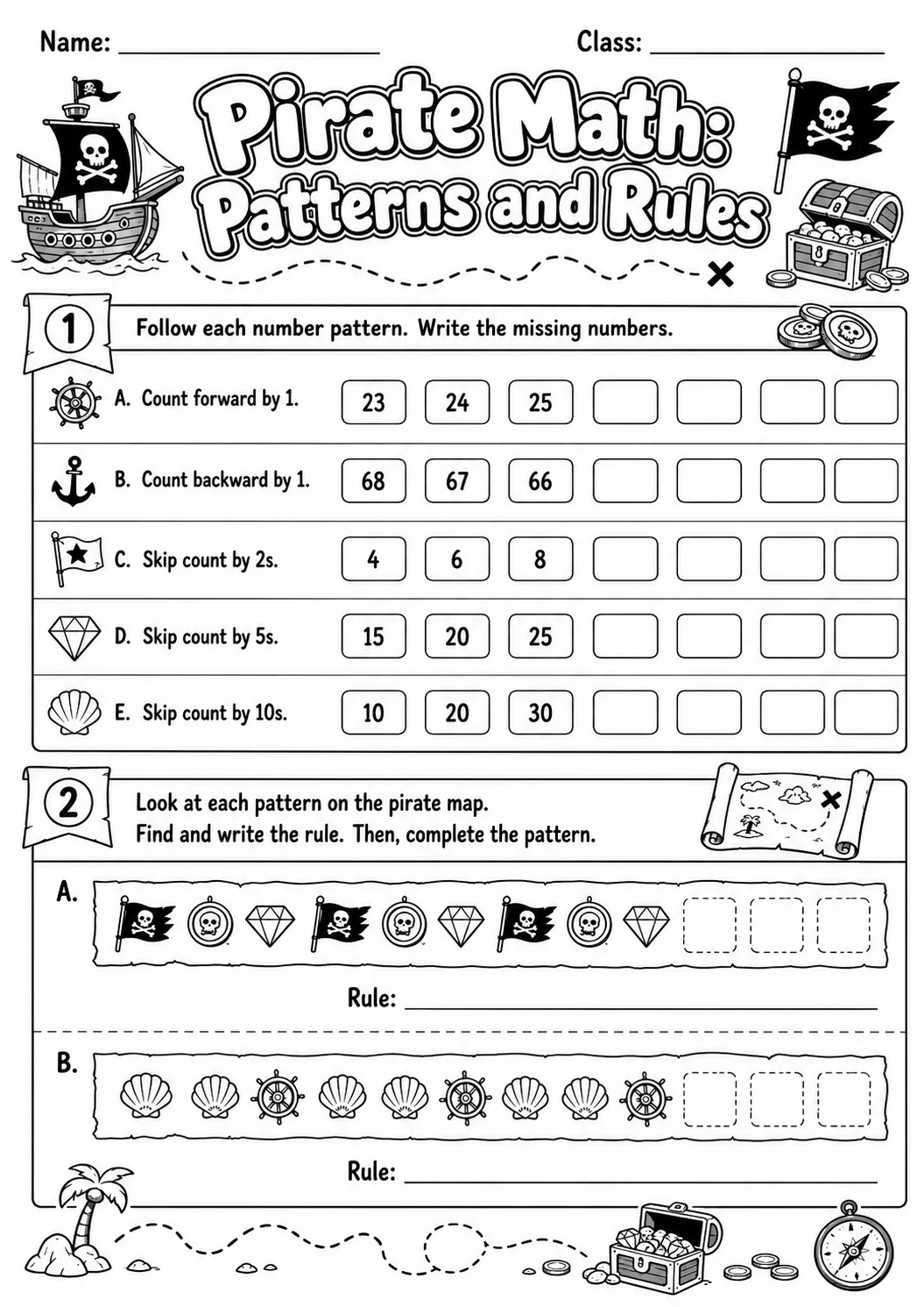 Pirate Math: Picture Sequences Worksheet Pack page 6 printable Pirate Math preview