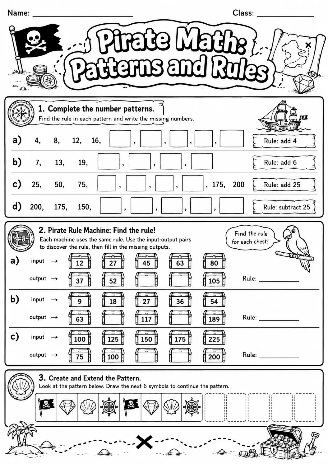 Pirate Math: Picture Sequences Worksheet Pack page 7 printable Pirate Math preview