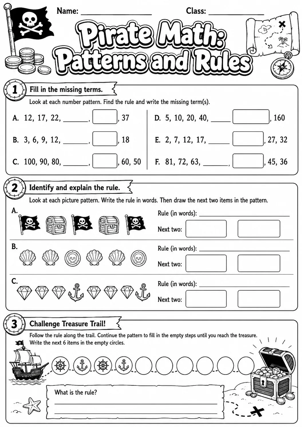 Pirate Math: Picture Sequences Worksheet Pack page 8 printable Pirate Math preview