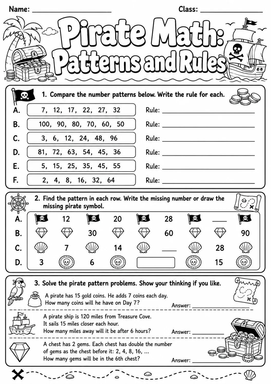Pirate Math: Picture Sequences Worksheet Pack page 9 printable Pirate Math preview