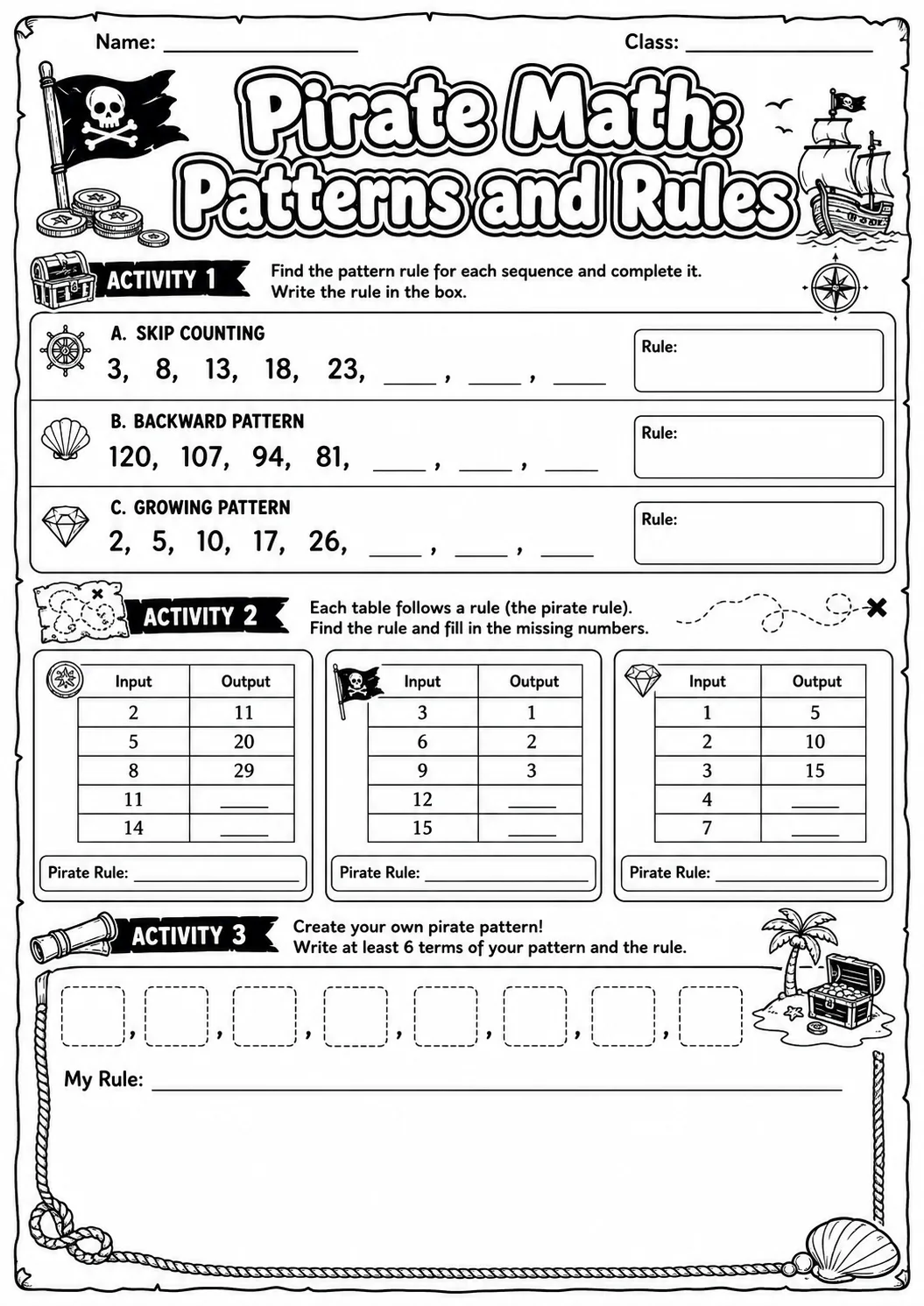 Pirate Math: Picture Sequences Worksheet Pack page 10 printable Pirate Math preview