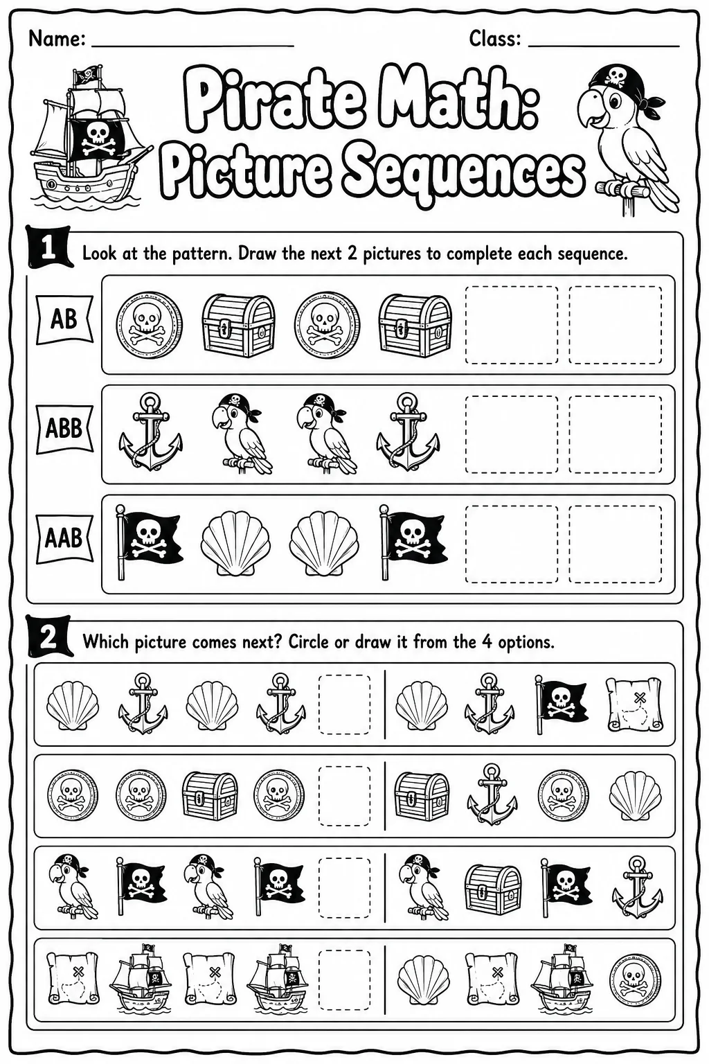 Pirate Math: Picture Sequences Worksheet Pack page 4 printable Pirate Math preview