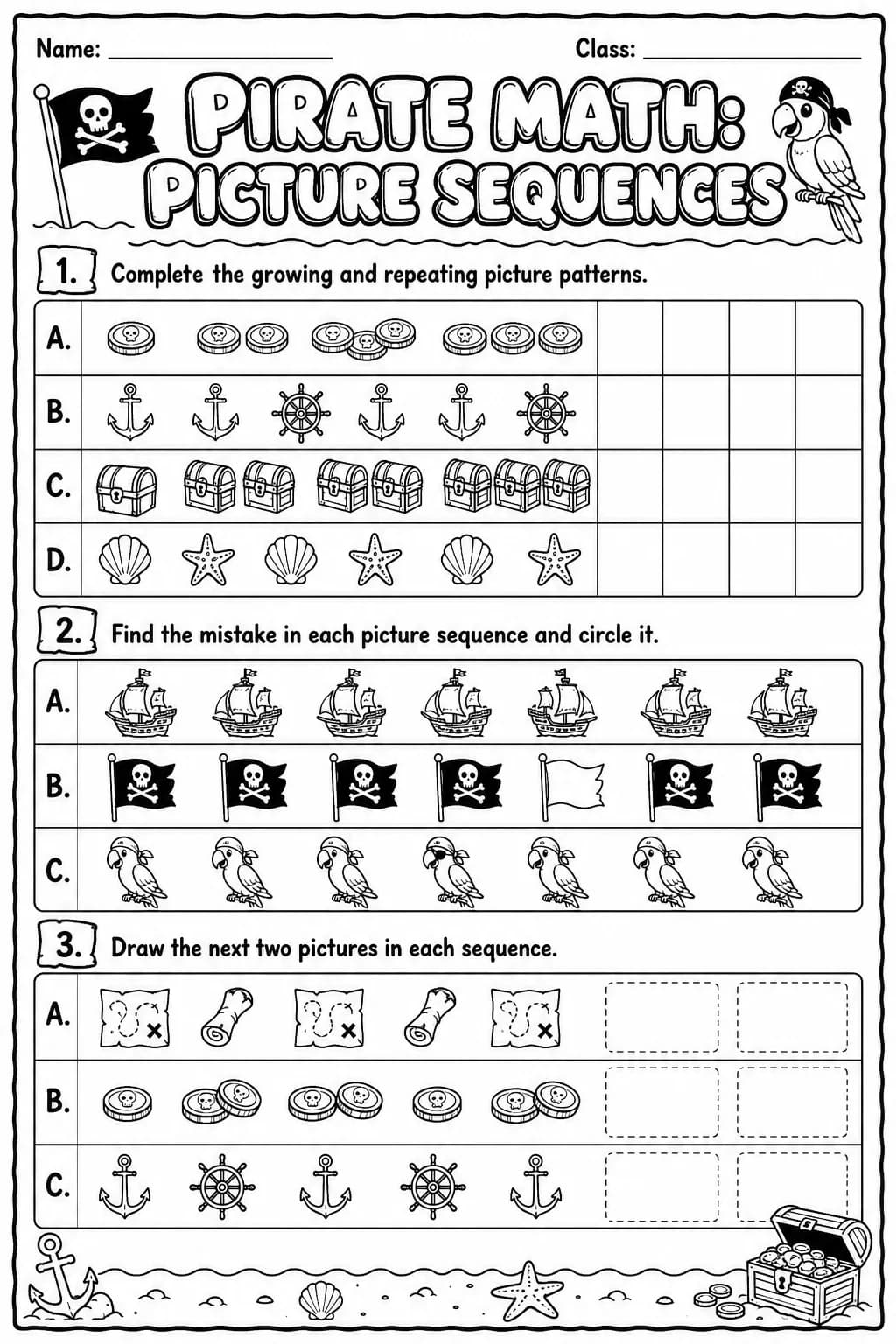 Pirate Math: Picture Sequences Worksheet Pack page 6 printable Pirate Math preview