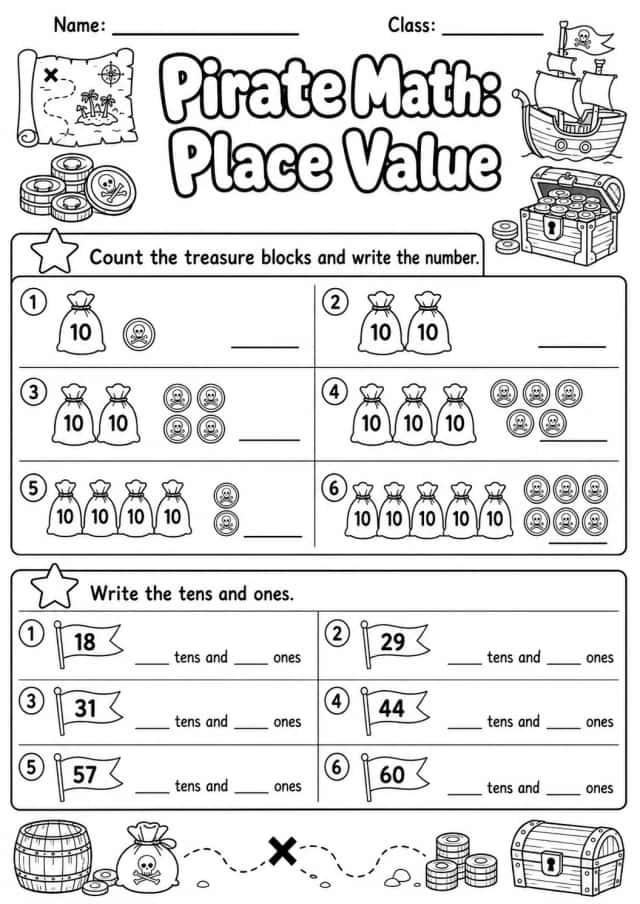 Pirate Math: Place Value Worksheet