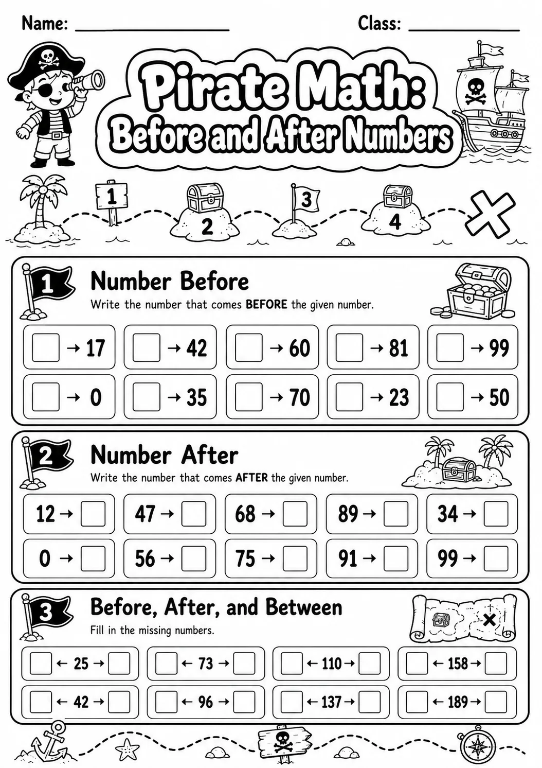 Pirate Math: Place Value Worksheet Pack page 4 printable Pirate Math preview