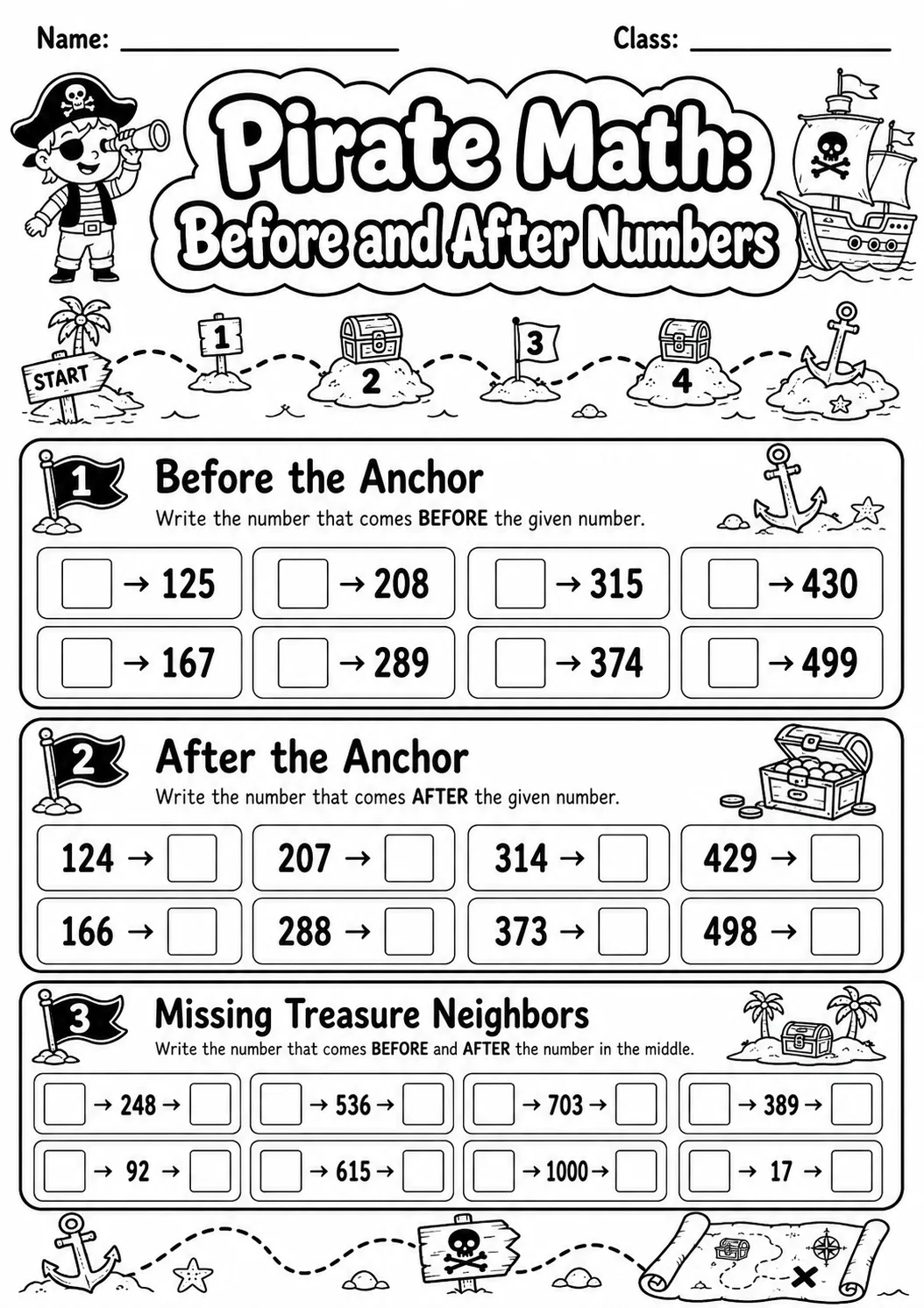 Pirate Math: Place Value Worksheet Pack page 6 printable Pirate Math preview