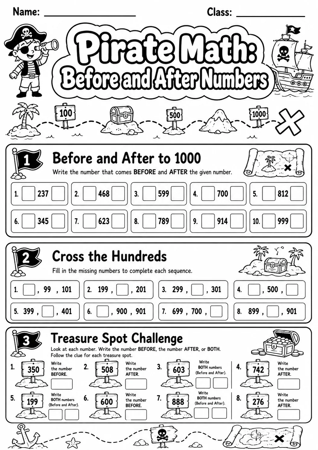 Pirate Math: Place Value Worksheet Pack page 7 printable Pirate Math preview