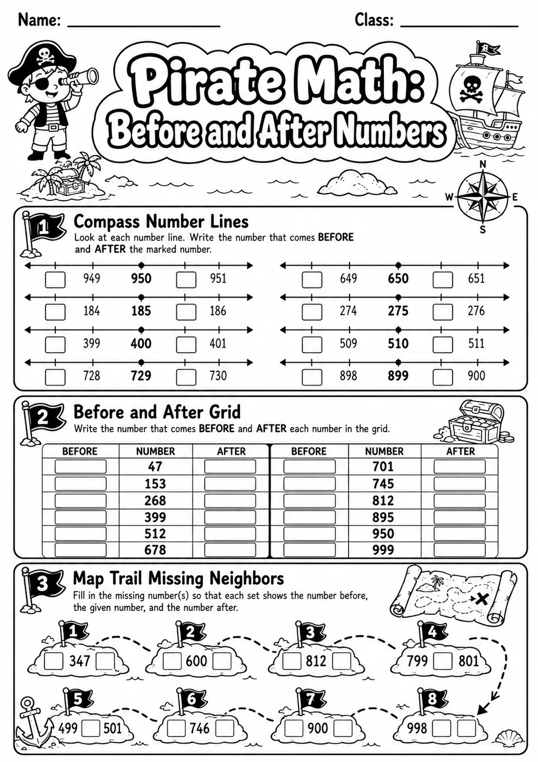 Pirate Math: Place Value Worksheet Pack page 8 printable Pirate Math preview