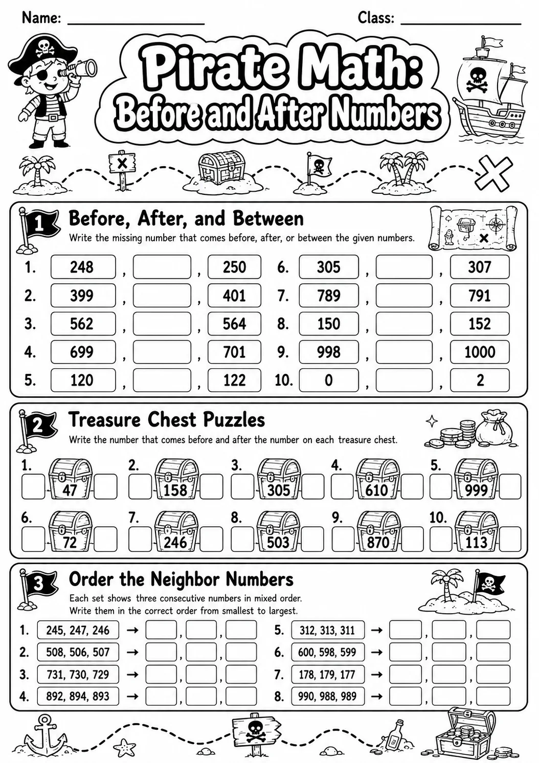 Pirate Math: Place Value Worksheet Pack page 9 printable Pirate Math preview