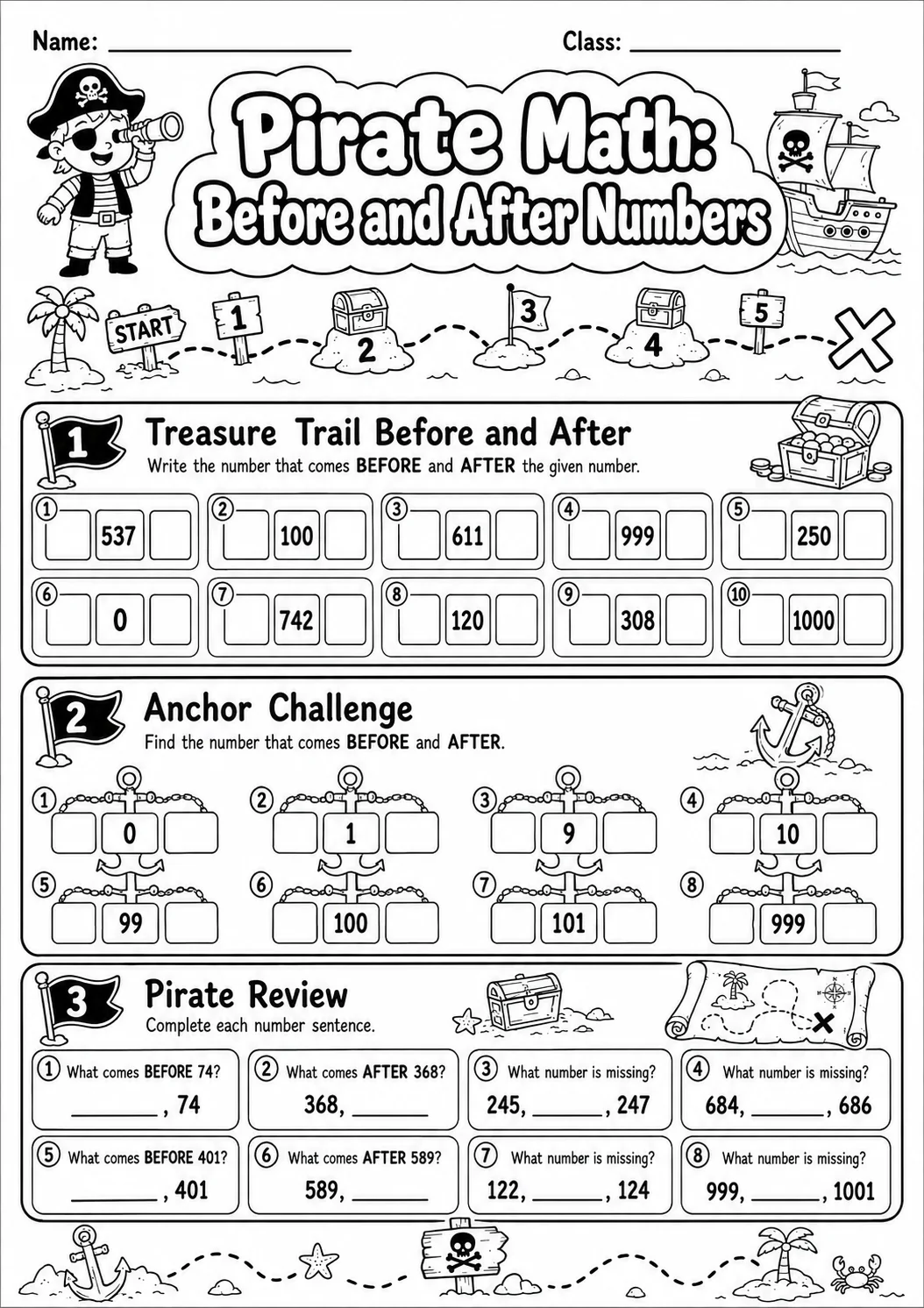 Pirate Math: Place Value Worksheet Pack page 10 printable Pirate Math preview