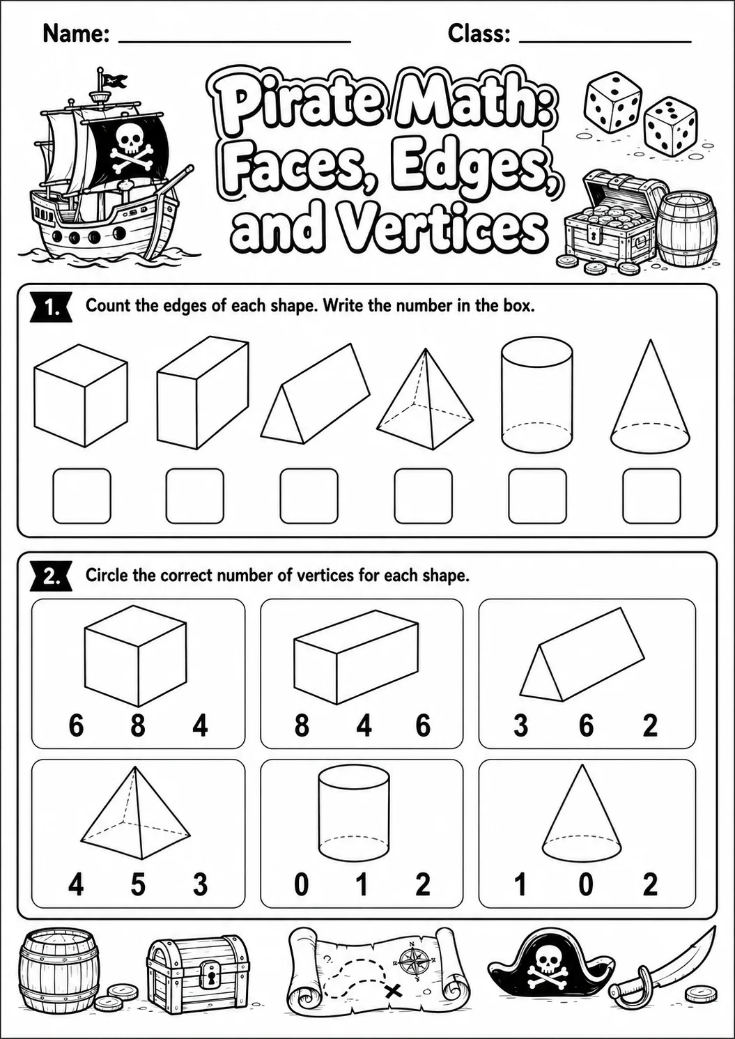 Pirate Math: Position and Direction Worksheet Pack page 2 printable Pirate Math preview