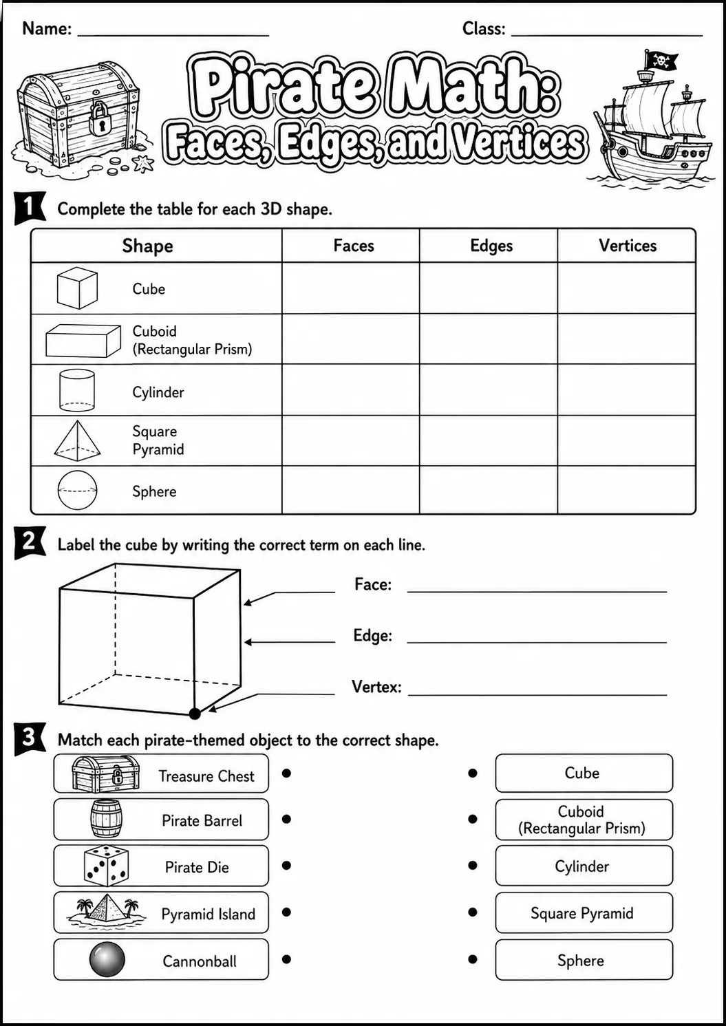 Pirate Math: Position and Direction Worksheet Pack page 4 printable Pirate Math preview