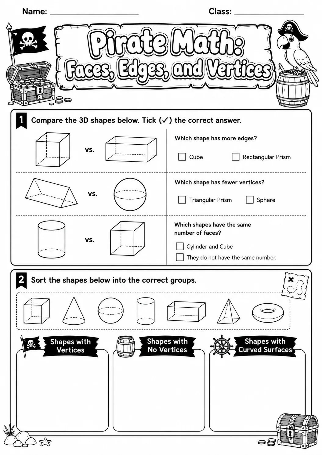 Pirate Math: Position and Direction Worksheet Pack page 5 printable Pirate Math preview