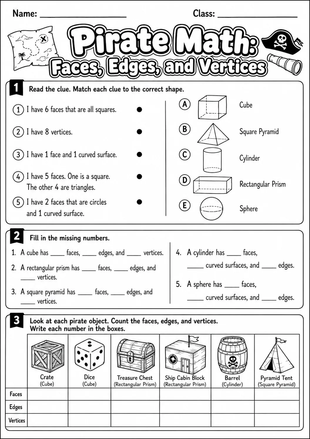 Pirate Math: Position and Direction Worksheet Pack page 6 printable Pirate Math preview