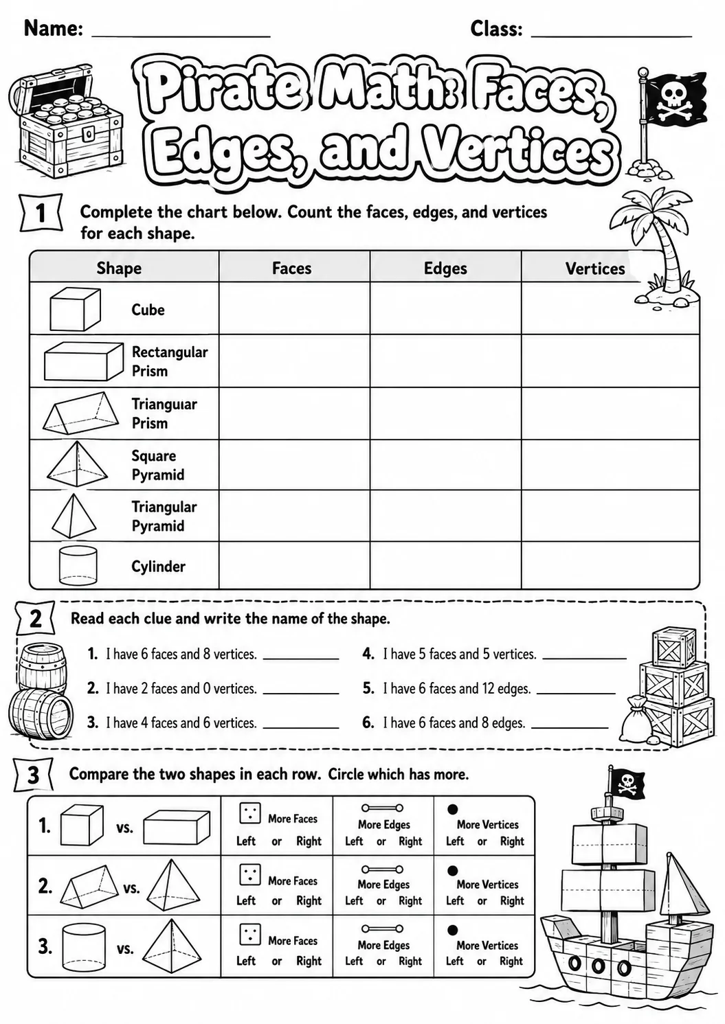 Pirate Math: Position and Direction Worksheet Pack page 7 printable Pirate Math preview