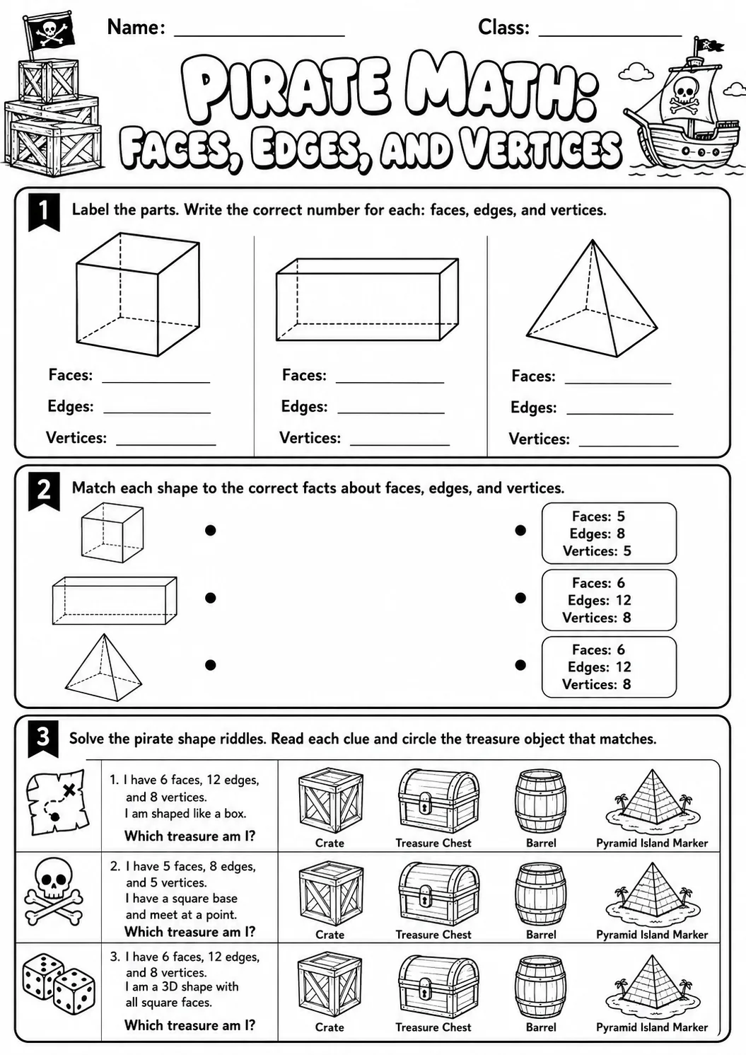 Pirate Math: Position and Direction Worksheet Pack page 8 printable Pirate Math preview