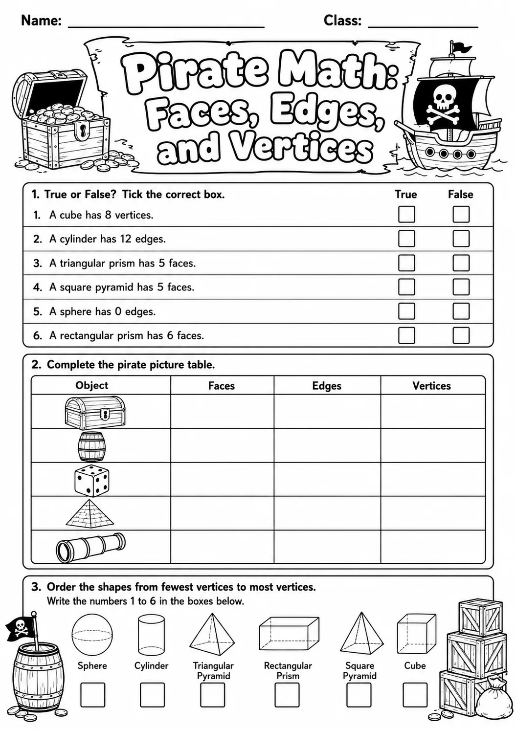 Pirate Math: Position and Direction Worksheet Pack page 9 printable Pirate Math preview