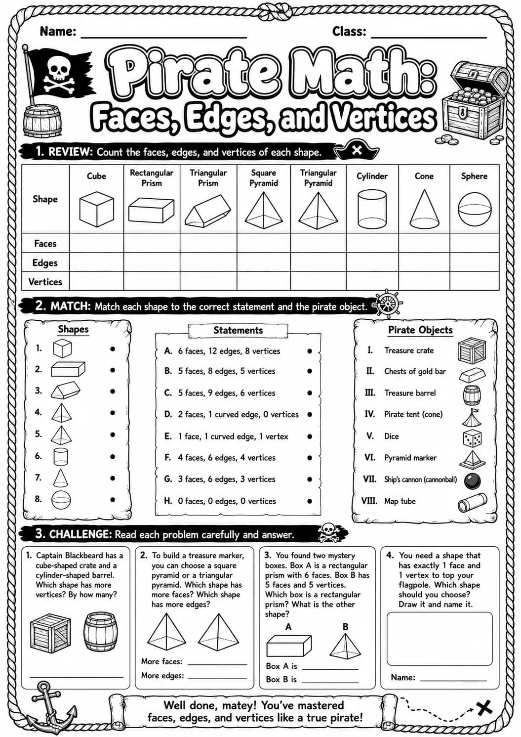 Pirate Math: Position and Direction Worksheet Pack page 10 printable Pirate Math preview