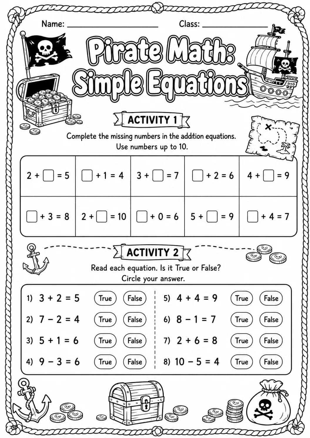 Pirate Math: Position and Direction Worksheet Pack printable Pirate Math worksheet preview from KiwiBee