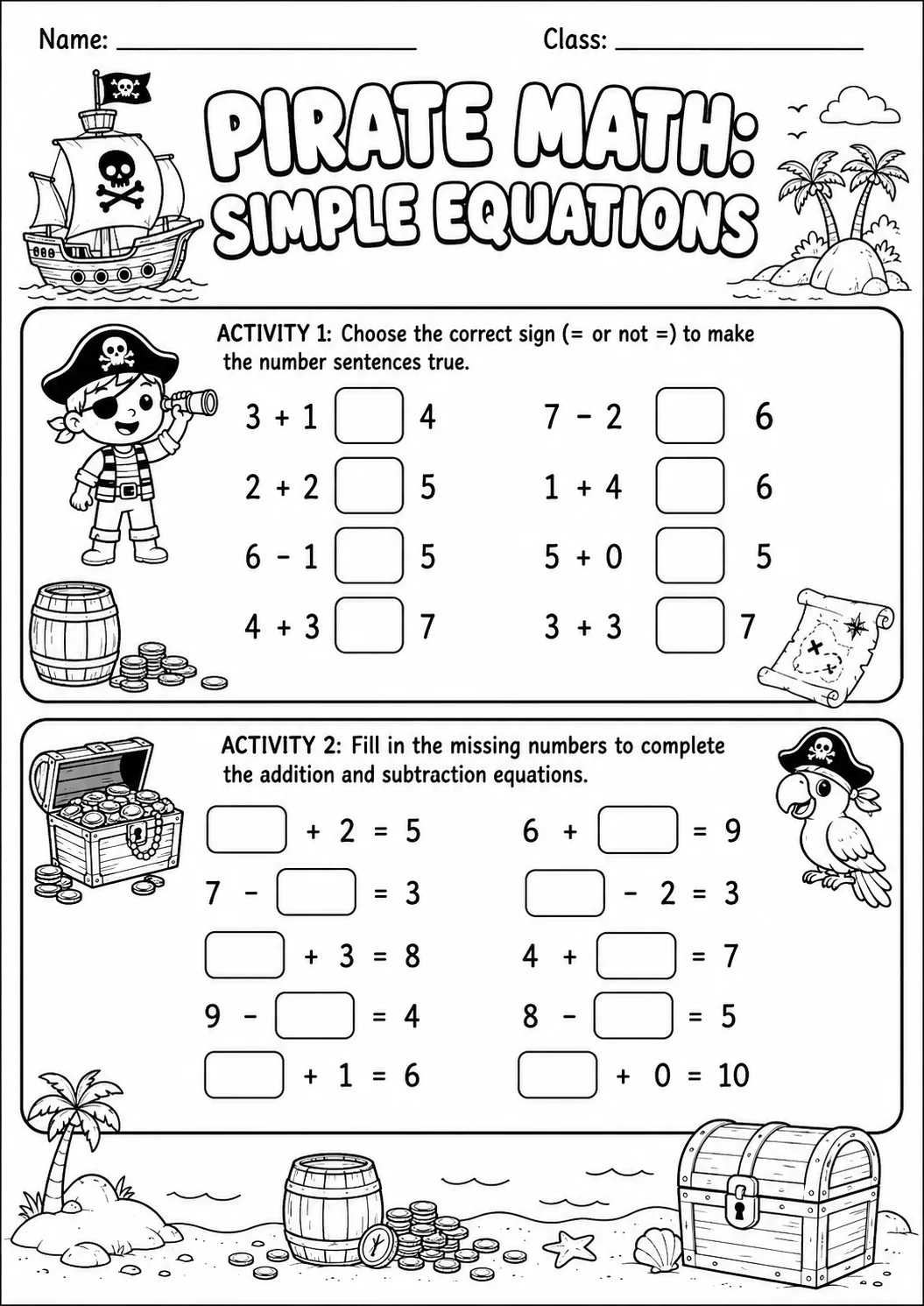 Pirate Math: Position and Direction Worksheet Pack page 3 printable Pirate Math preview