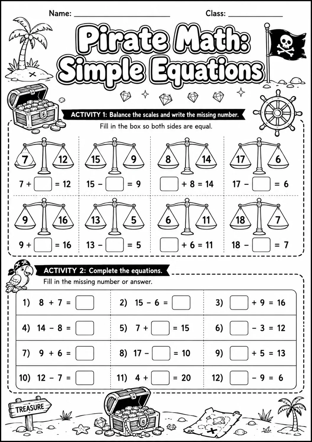 Pirate Math: Position and Direction Worksheet Pack page 5 printable Pirate Math preview