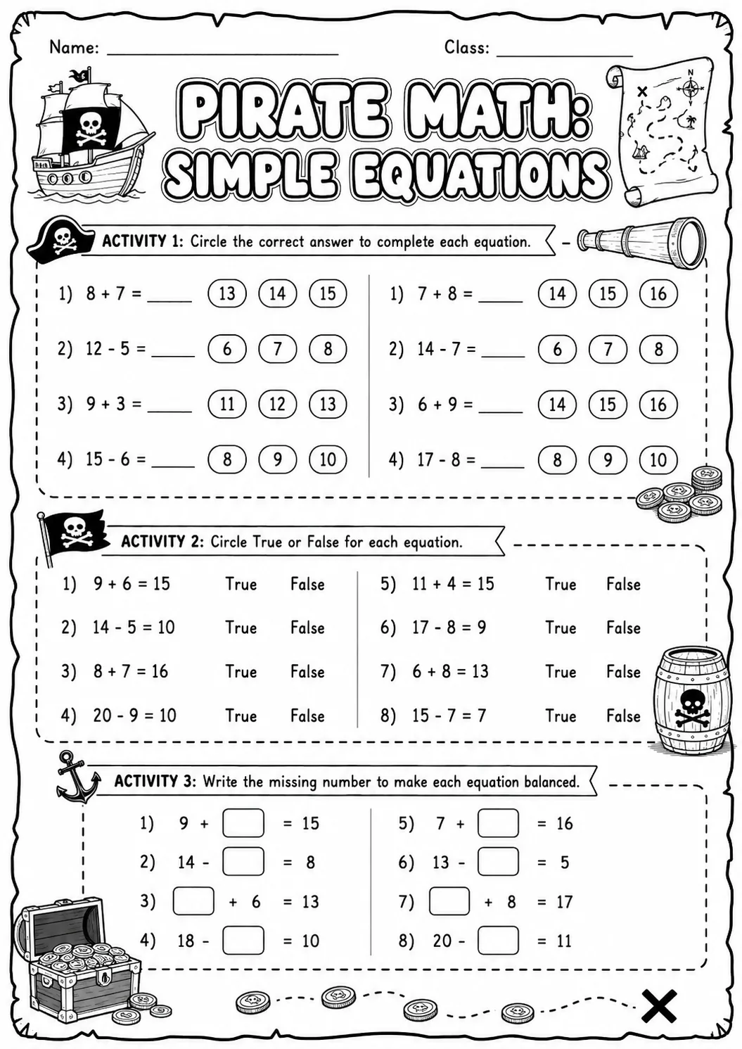 Pirate Math: Position and Direction Worksheet Pack page 6 printable Pirate Math preview