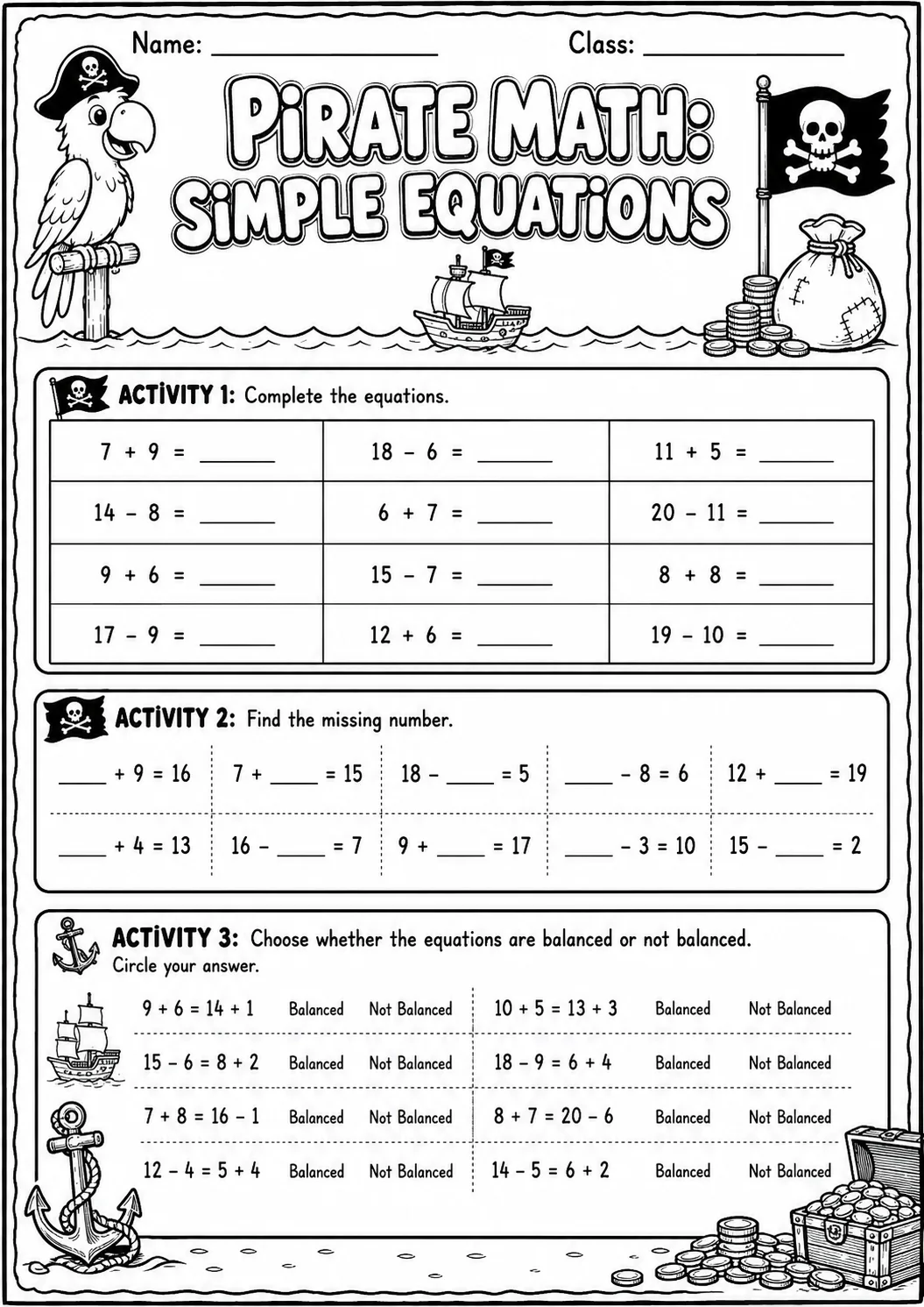 Pirate Math: Position and Direction Worksheet Pack page 8 printable Pirate Math preview
