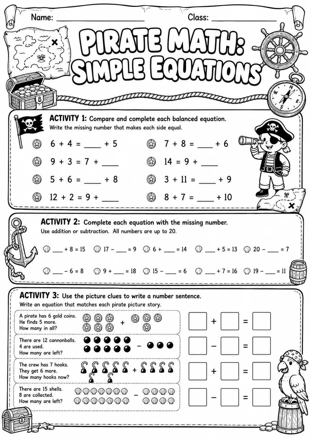 Pirate Math: Position and Direction Worksheet Pack page 9 printable Pirate Math preview