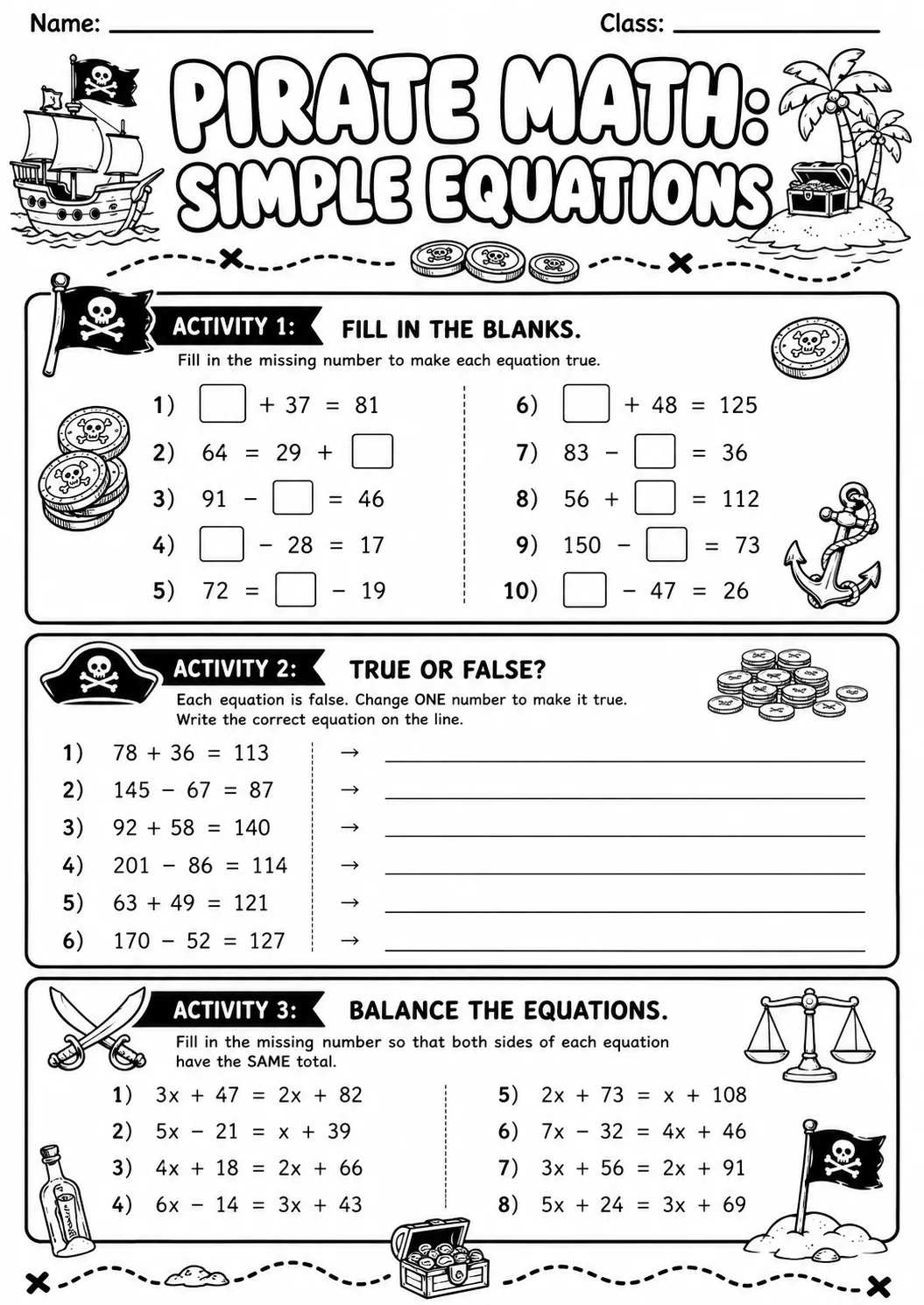Pirate Math: Position and Direction Worksheet Pack page 10 printable Pirate Math preview