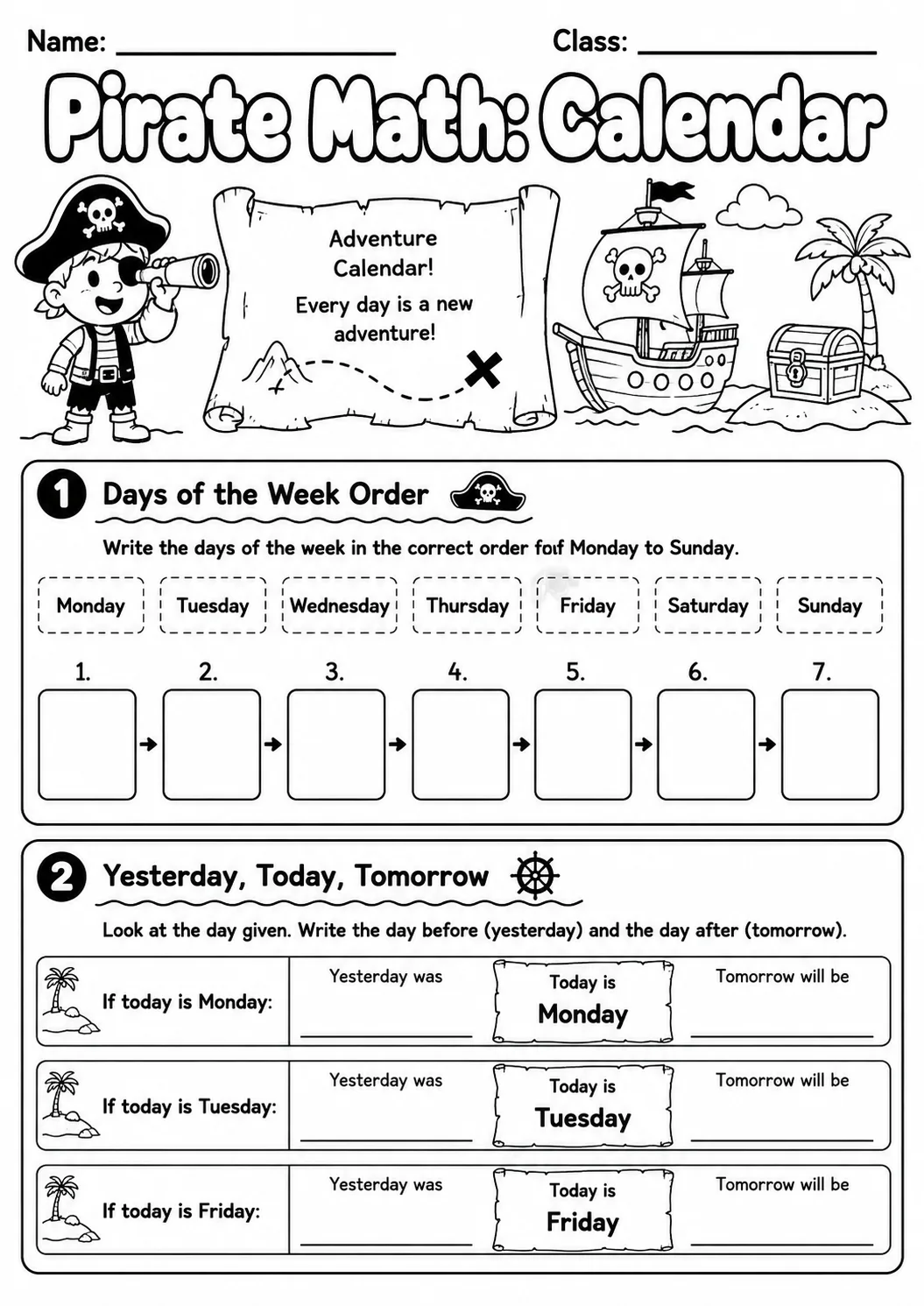 Pirate Math: Position and Direction Worksheet Pack printable Pirate Math worksheet preview from KiwiBee
