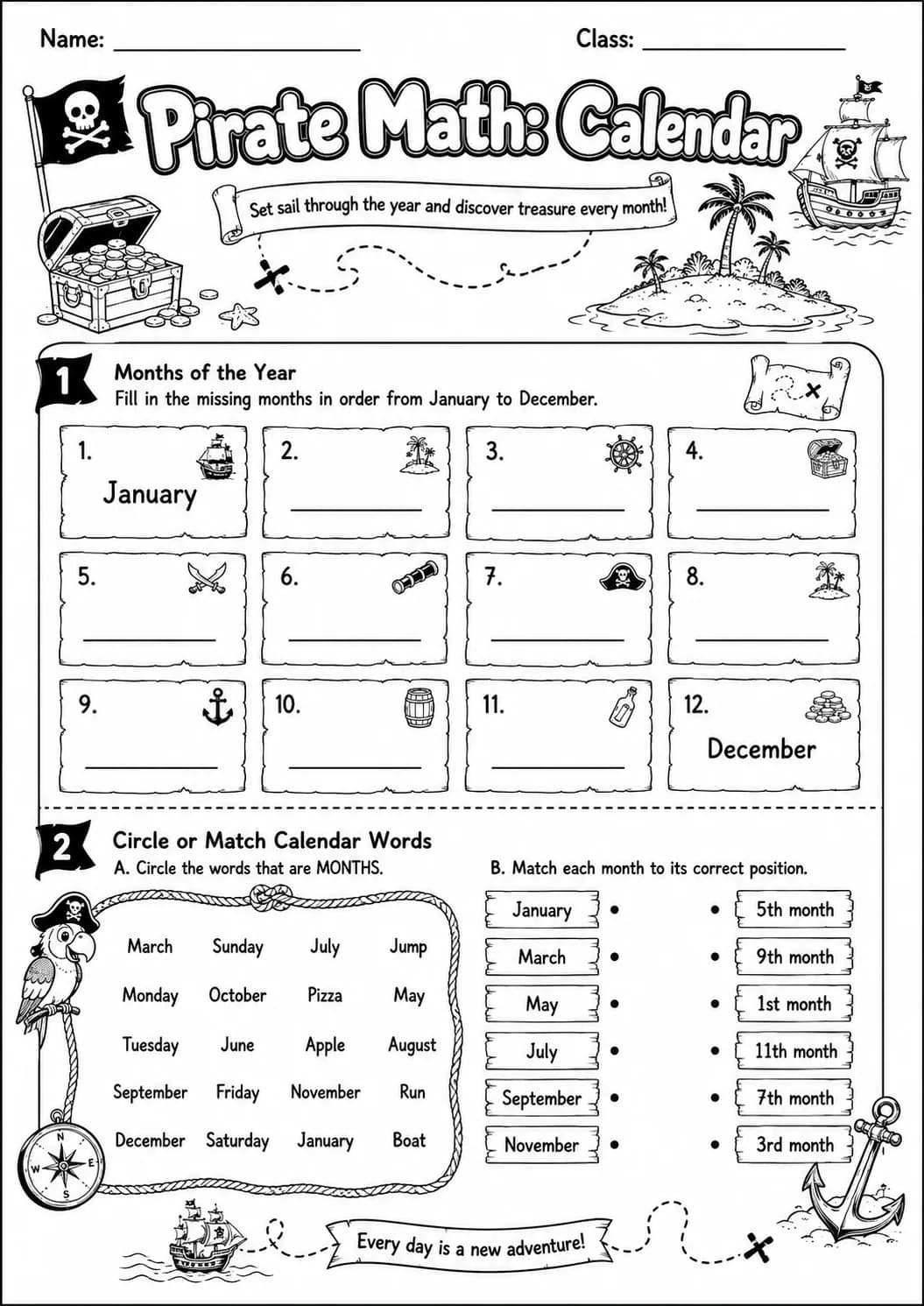 Pirate Math: Position and Direction Worksheet Pack page 2 printable Pirate Math preview