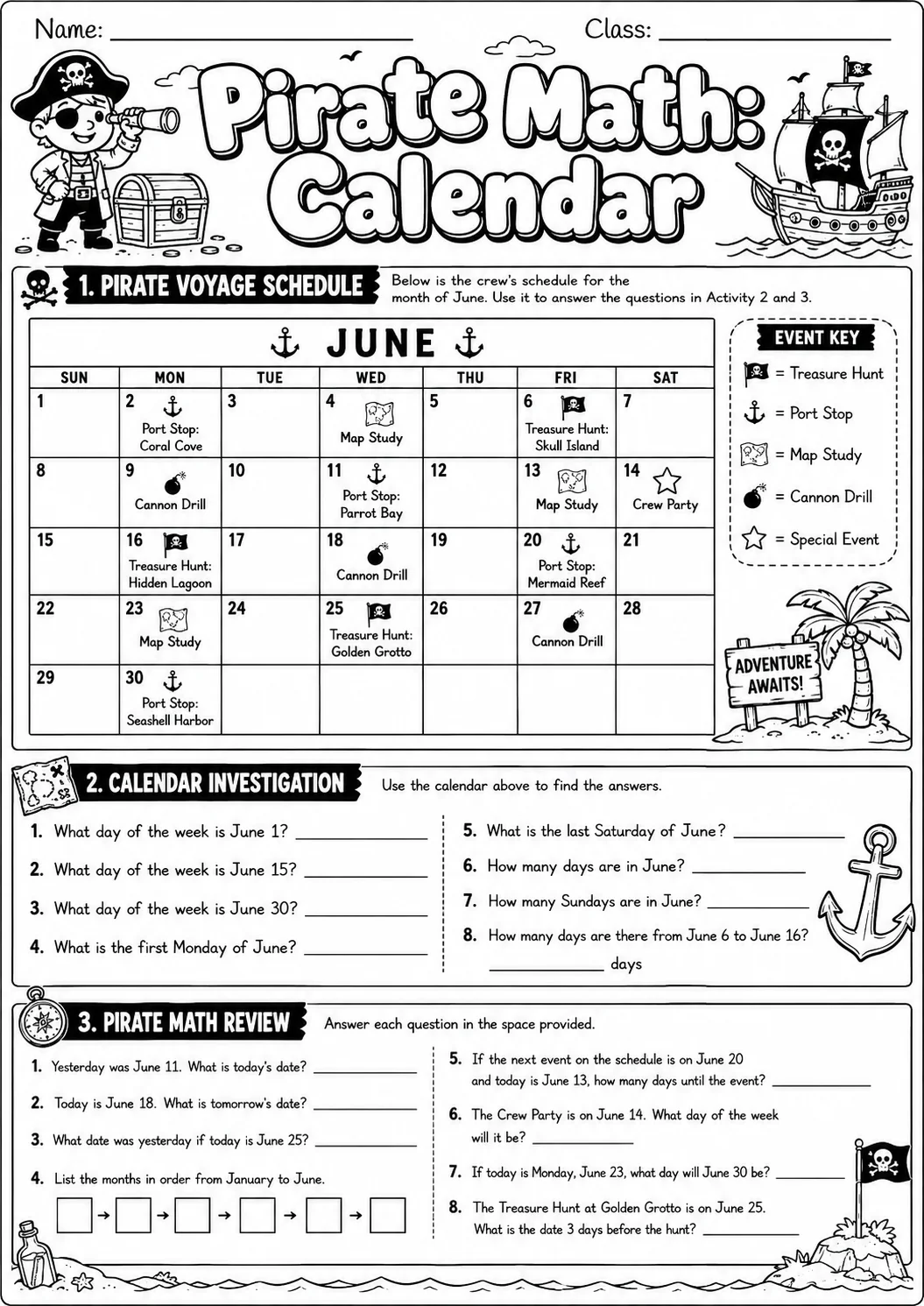 Pirate Math: Position and Direction Worksheet Pack page 10 printable Pirate Math preview