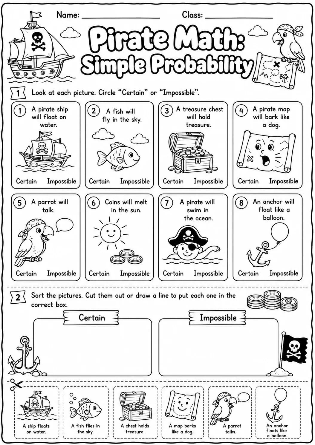 Pirate Math: Position and Direction Worksheet Pack printable Pirate Math worksheet preview from KiwiBee