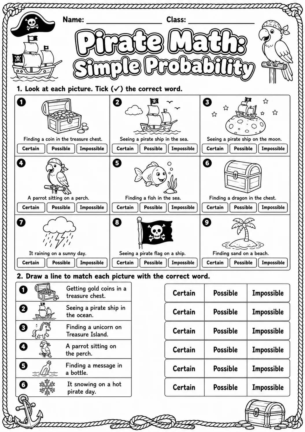 Pirate Math: Position and Direction Worksheet Pack page 2 printable Pirate Math preview