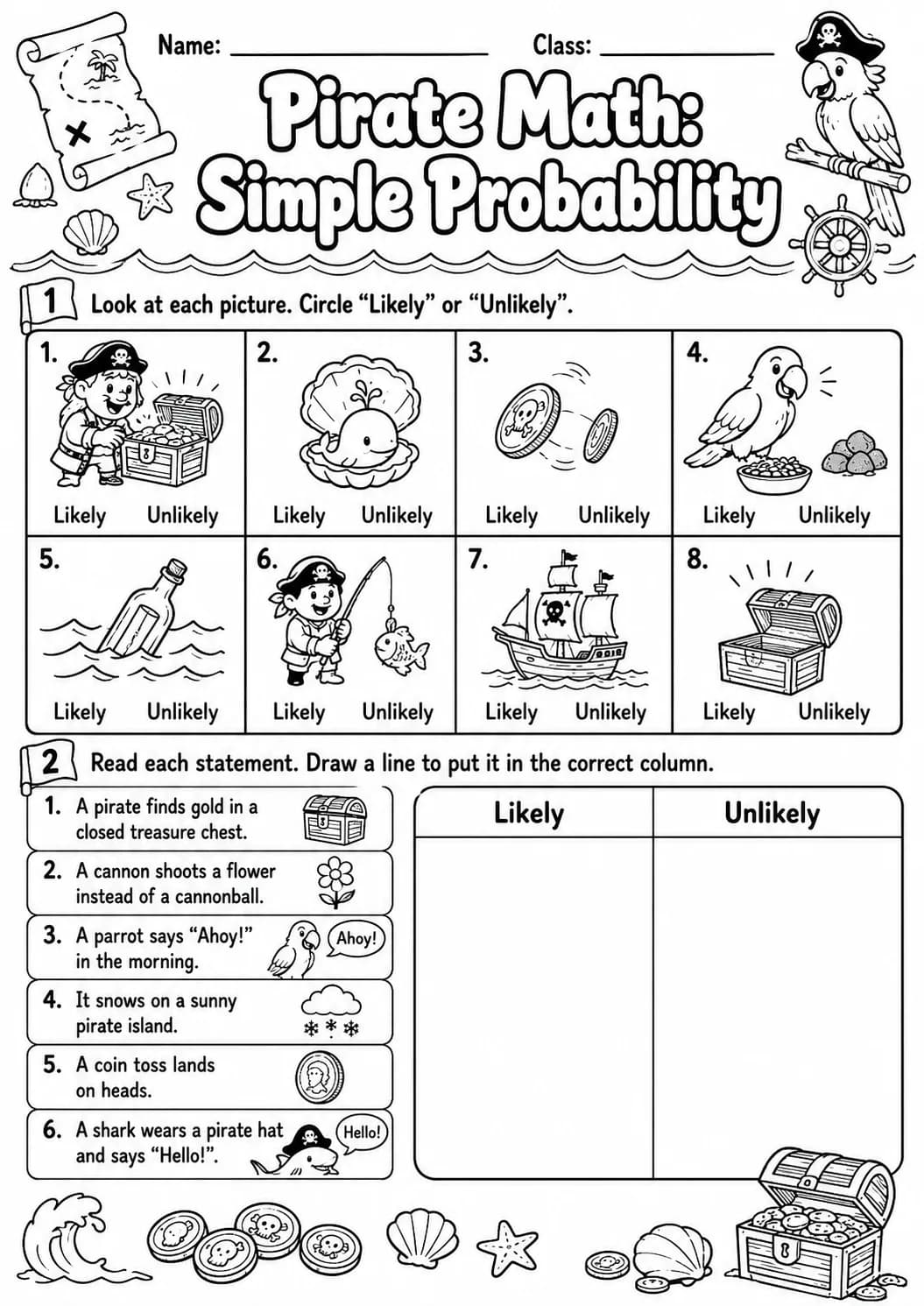 Pirate Math: Position and Direction Worksheet Pack page 3 printable Pirate Math preview