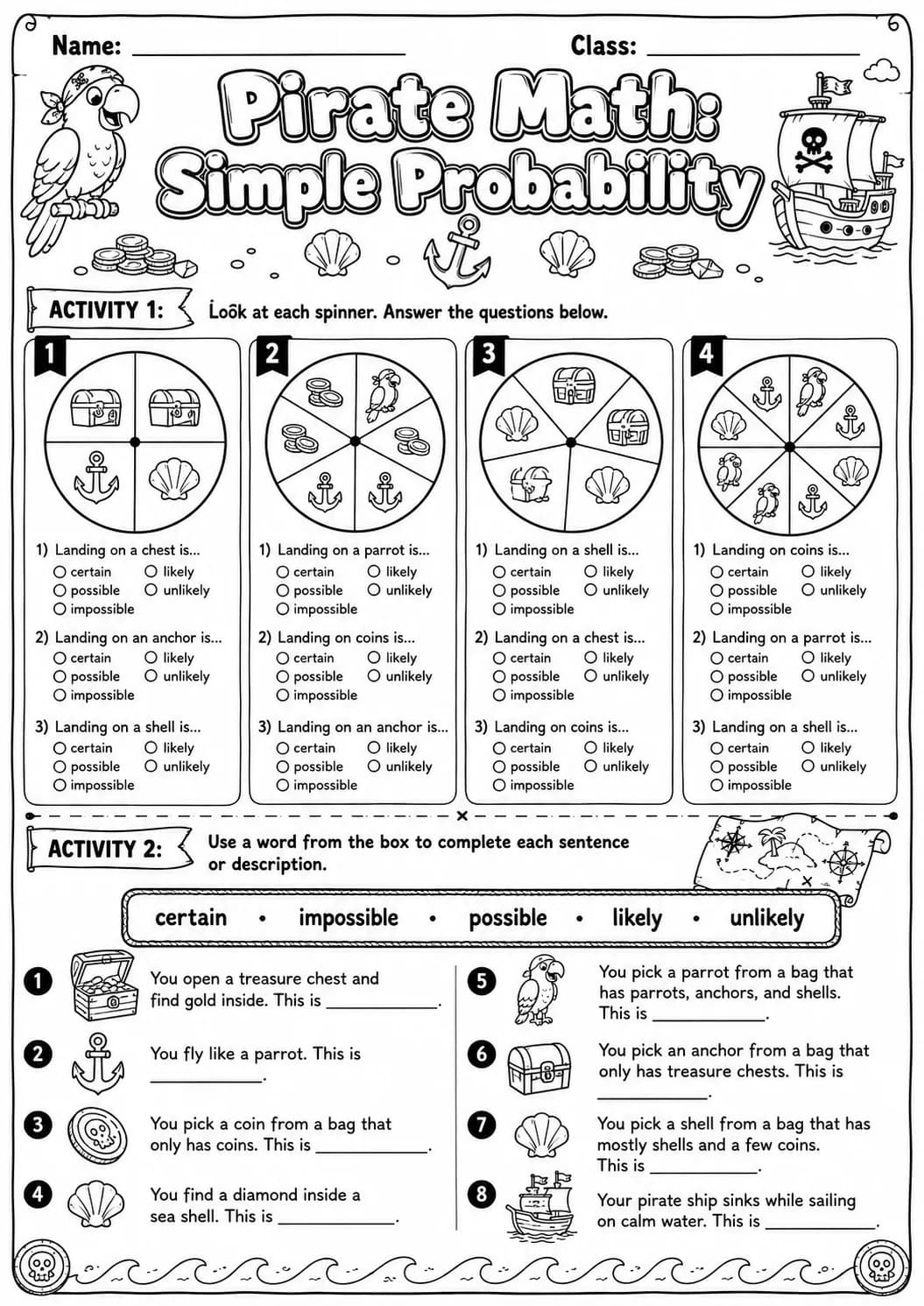 Pirate Math: Position and Direction Worksheet Pack page 4 printable Pirate Math preview