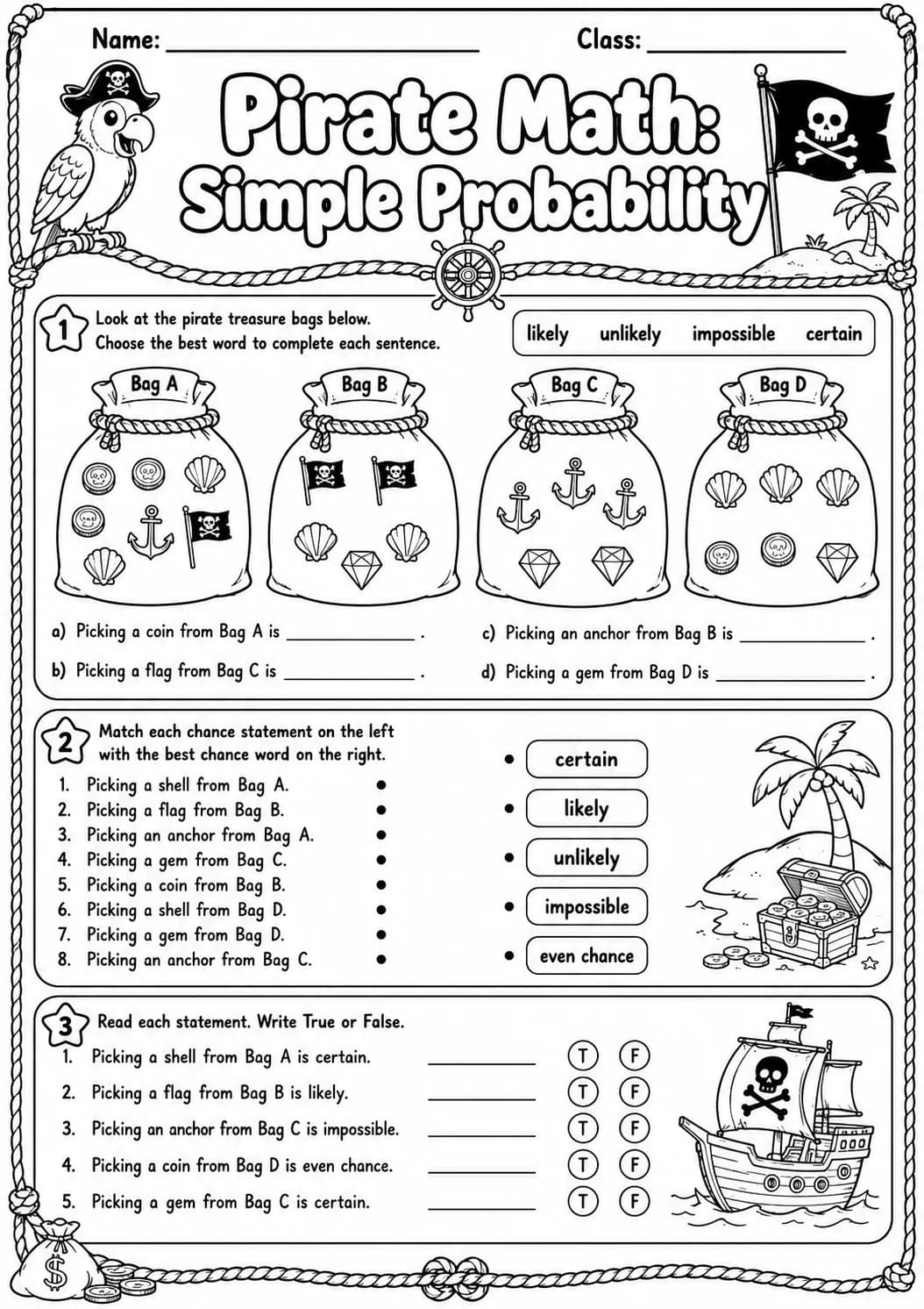 Pirate Math: Position and Direction Worksheet Pack page 5 printable Pirate Math preview