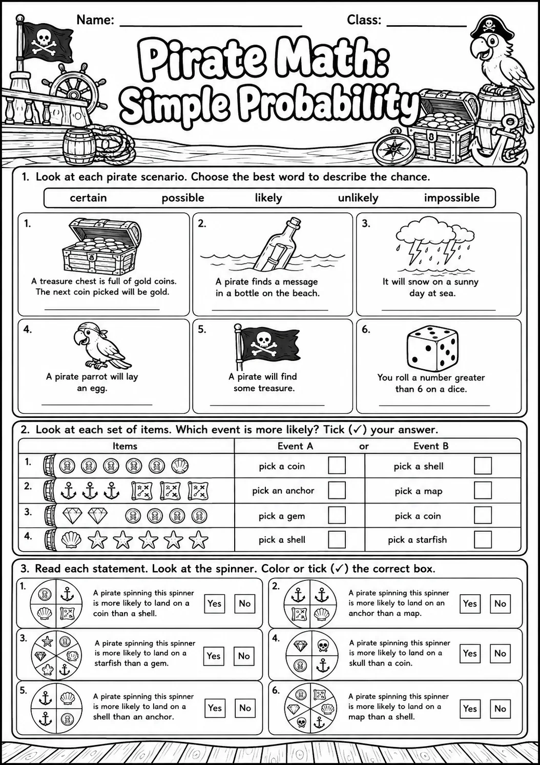 Pirate Math: Position and Direction Worksheet Pack page 6 printable Pirate Math preview